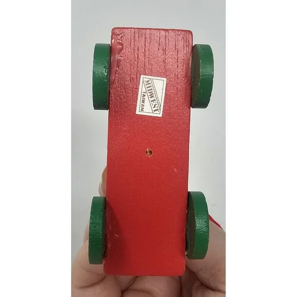 Vtg Midwest Wood Black Cat On Red Cart Christmas Ornament Shelf Sitter Pull Toy - Picture 6 of 8